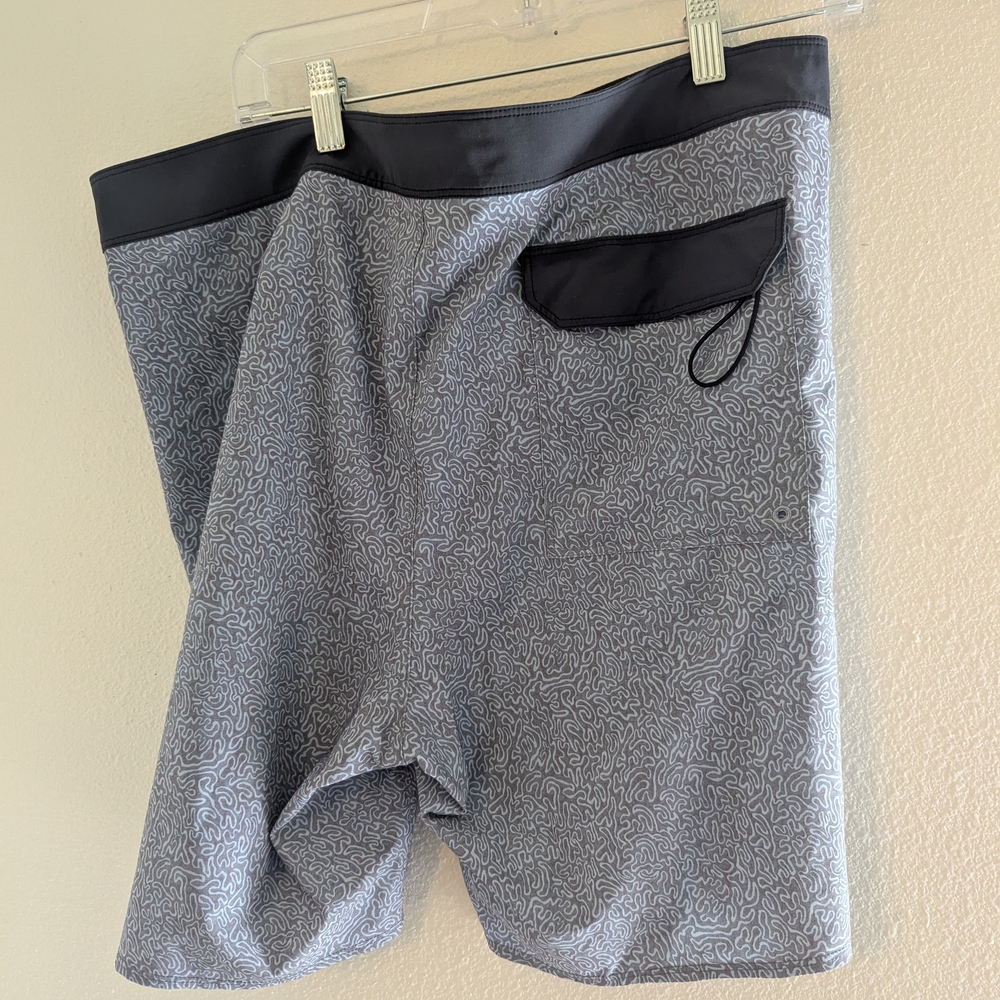 Gray and Black Patterned Swim Shorts